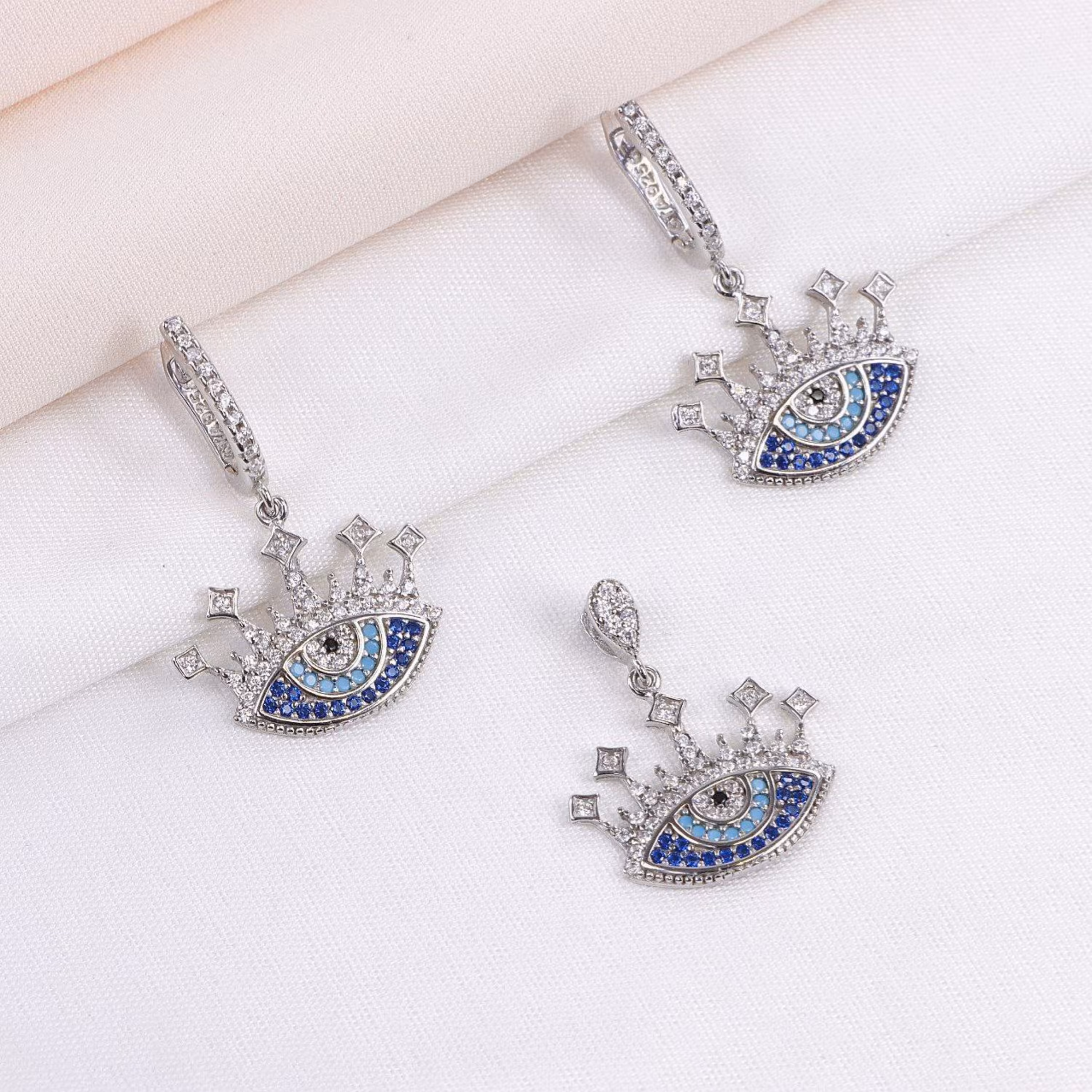 نیم ست نقره میکرو طرح چشم نظر کد 16320-7