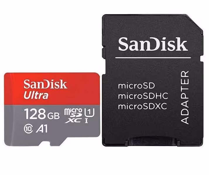 کارت حافظه سن دیسک مدل آلترا Ultra UHS-I U1 Class 10 And A1 100MBps با ظرفیت 128 گیگابایت همراه با آداپتور