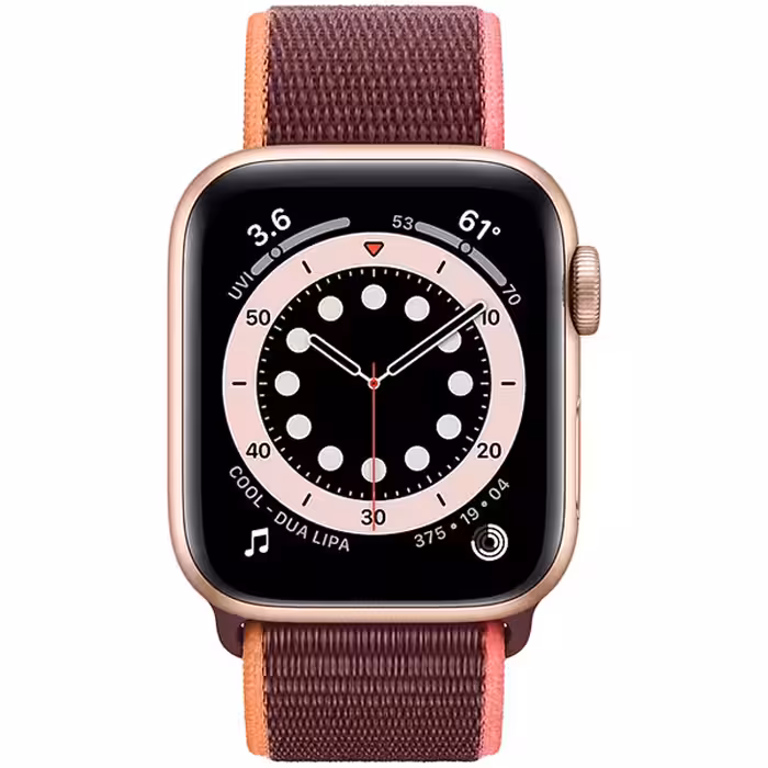 سری 6 آلومینیوم 40 میلیمتری زنانه قاب طلایی با بند اسپرت لوپ آلویی - Hiapple.ir