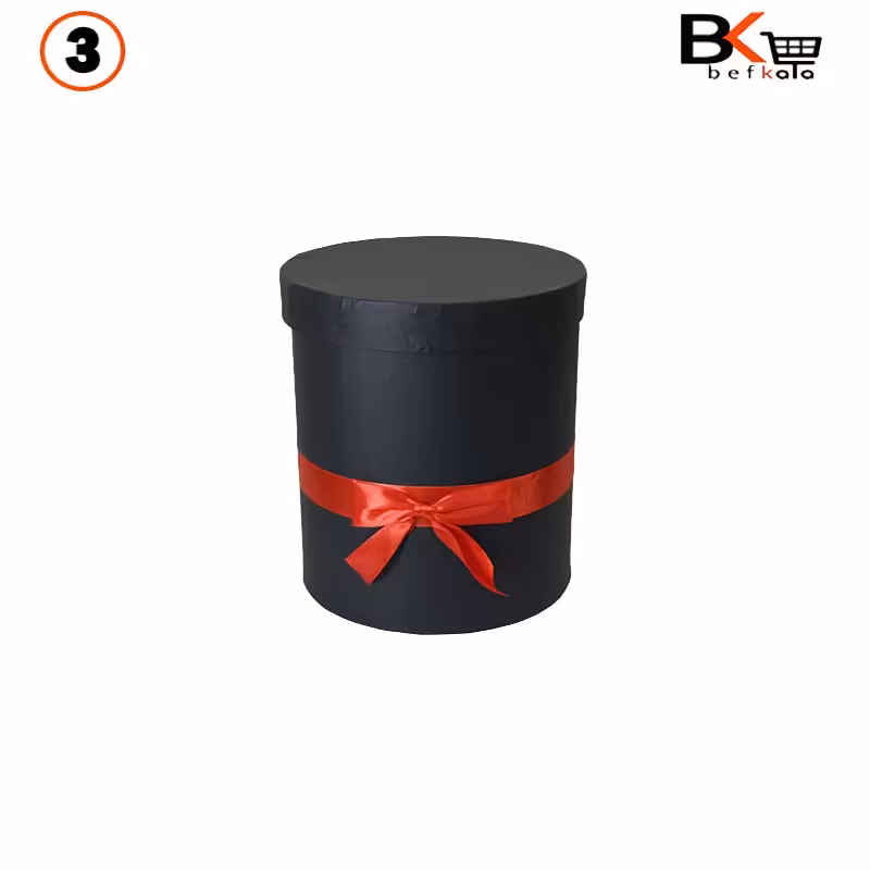 باکس کادویی استوانه ای ایستاده پاپیون دار مشکی کد60 سایز سه