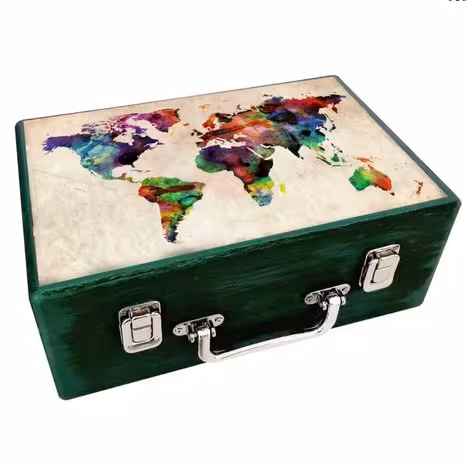 جعبه هدیه مدل چمدان چوبی طرح نقشه جهان 5