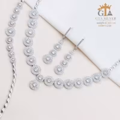 سرویس نقره مدل جواهر نگین دار عیار 925 روکش رودیوم کد 11239