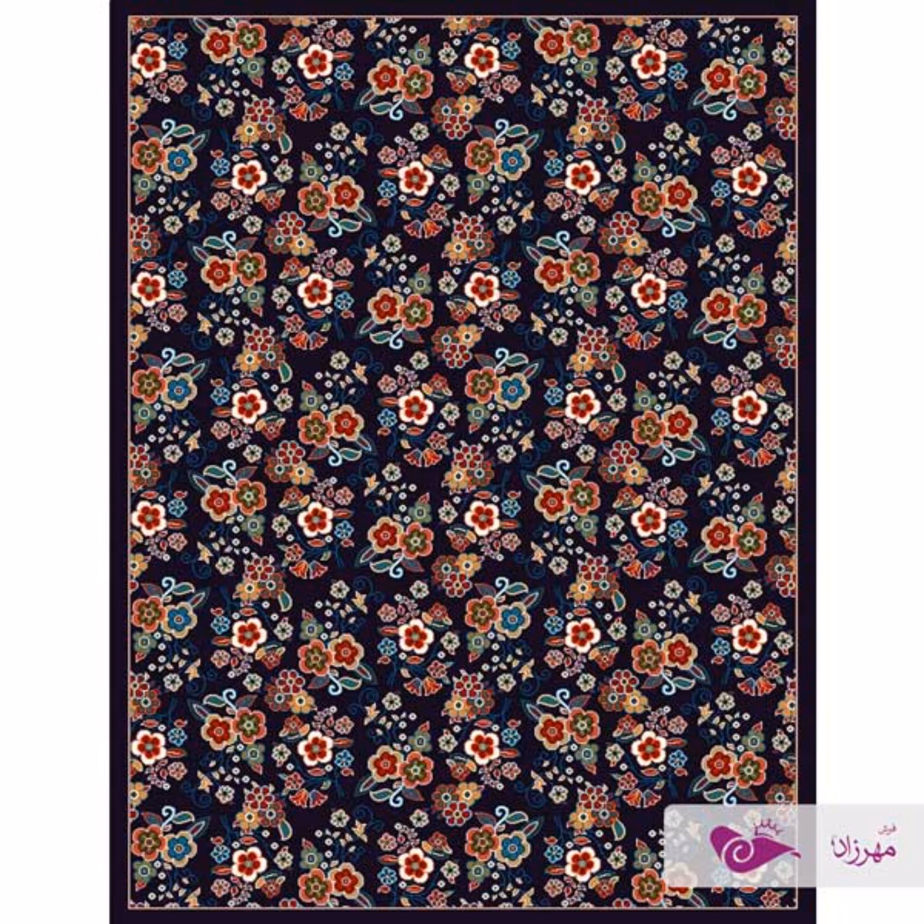 گلیم ماشینی 4 متری ( یک ونیم در دو و بیست و پنج ) طرح دنیا سرمه ای