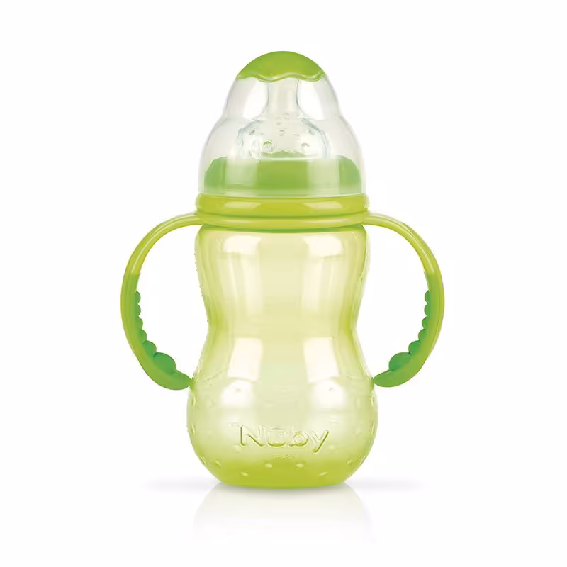 طلق 300ml  سبز دسته دار ضد چکه nuby 1095