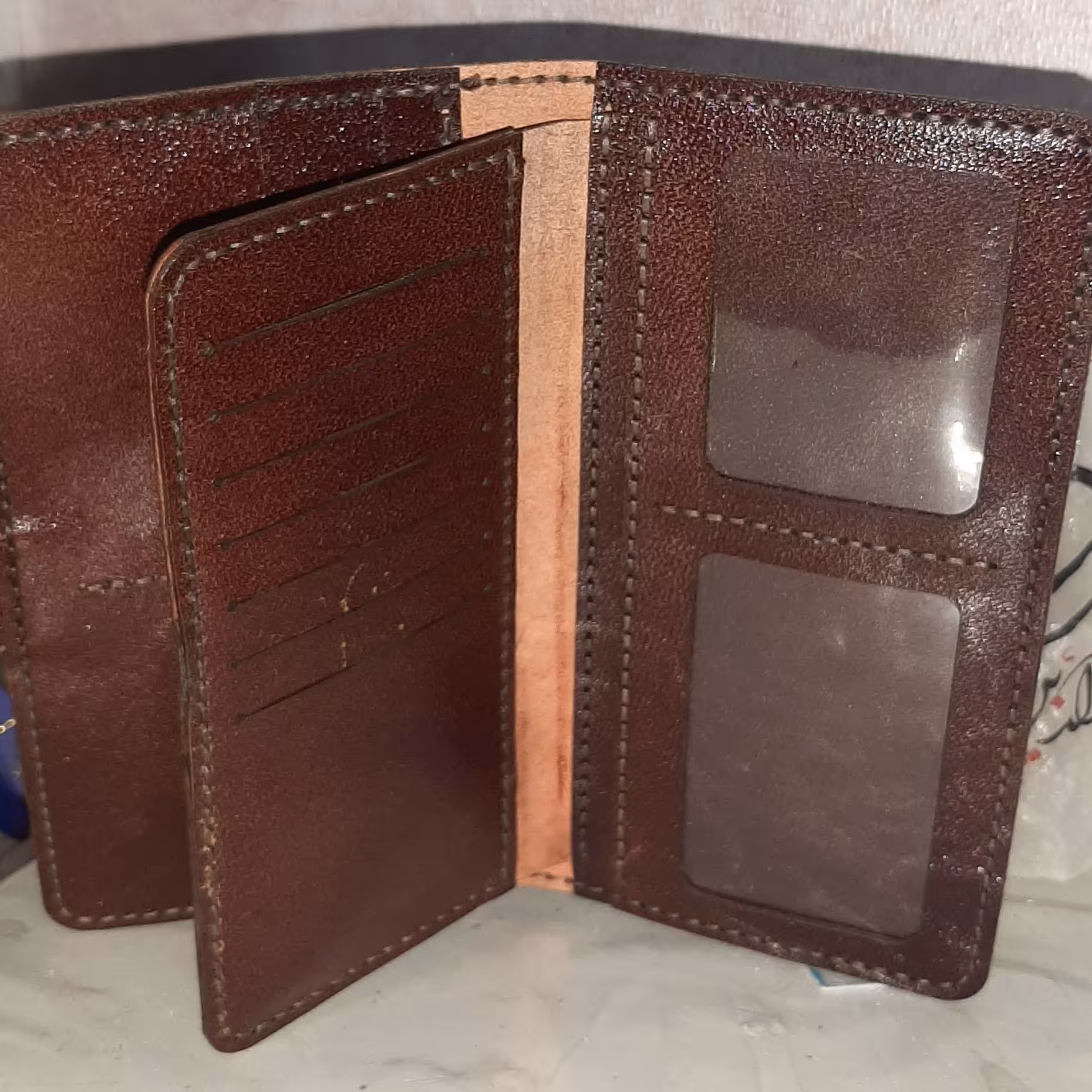 کیف پول چرم گاوی دست دوز 