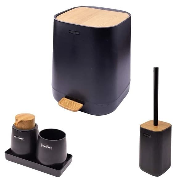 ست بهداشتی 5 پارچه کنتراست مدل میامی مشکی چوب