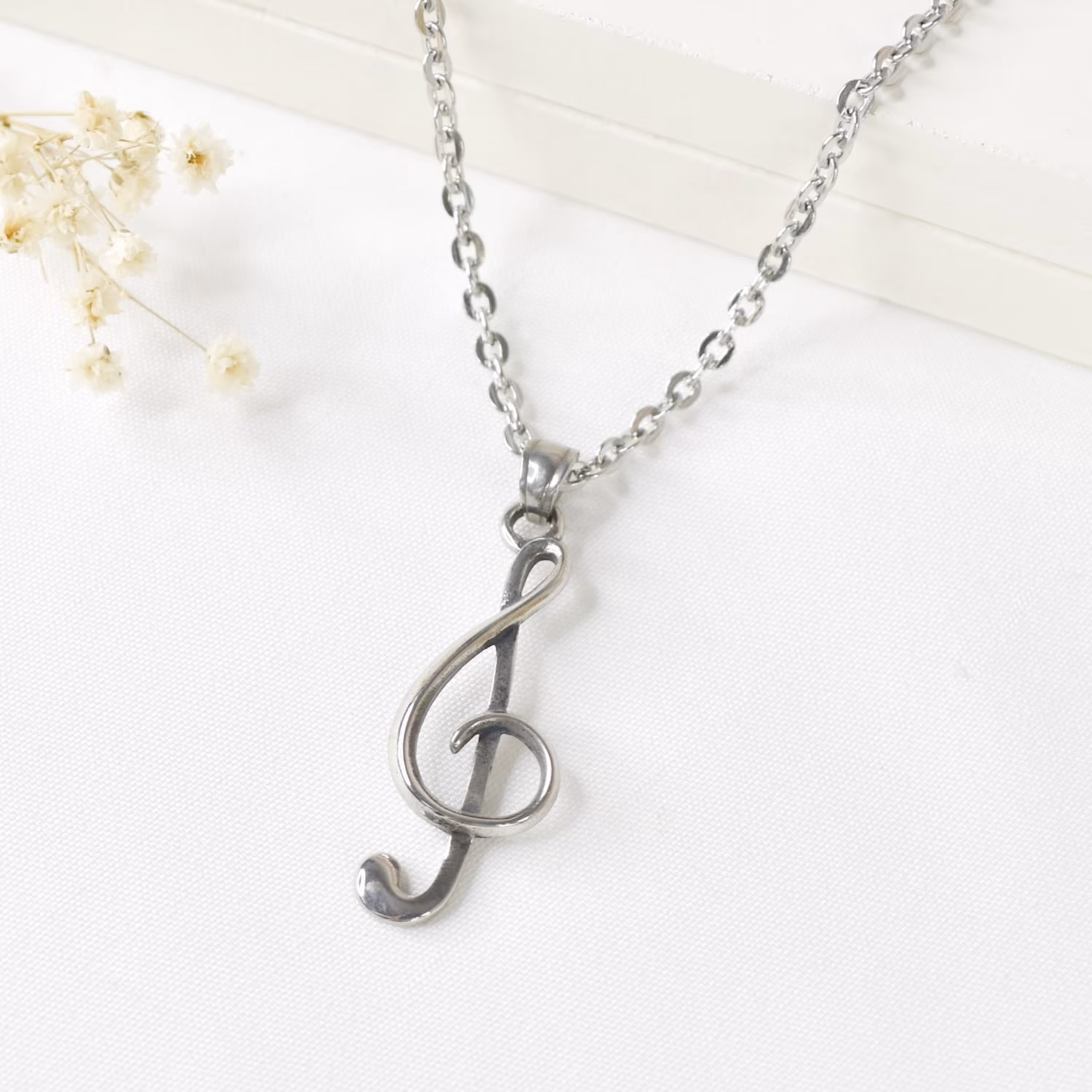 گردنبند استیل ضدحساسیت رنگ ثابت طرح طنین آهنگ با زنجیر کد2283