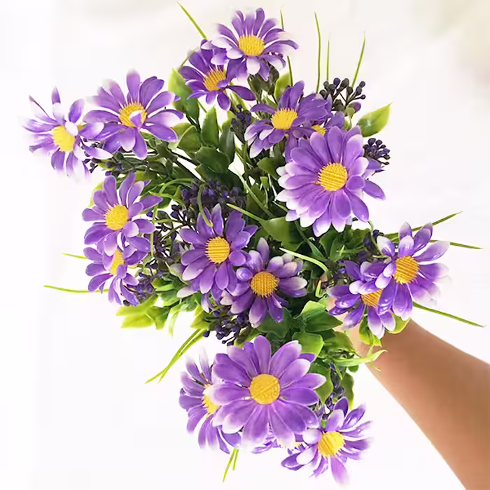 گل مصنوعی مدل بوته بابونه رنگ بنفش بسته 2 عددی ابعاد ارتفاع 30 عرض 10 سانتی متر