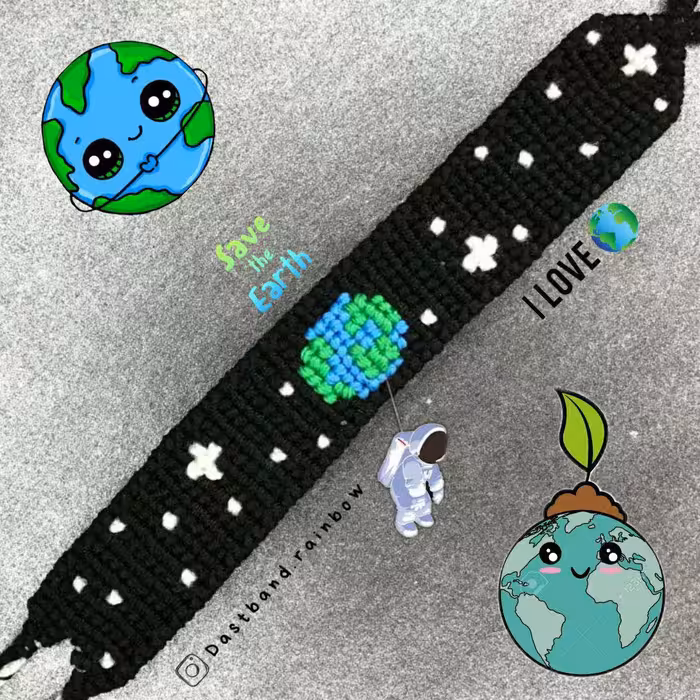 دستبند بافتنی کره زمین سبز آبی