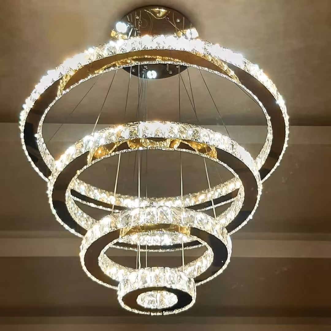 لوستر آویز کریستالی سایز80.60.40.20 استیل نقرهای(پس کرایه)