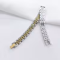 دستبند استیل رولکس رنگ ثابت دو رنگ طلایی و نقره ای تاجدار