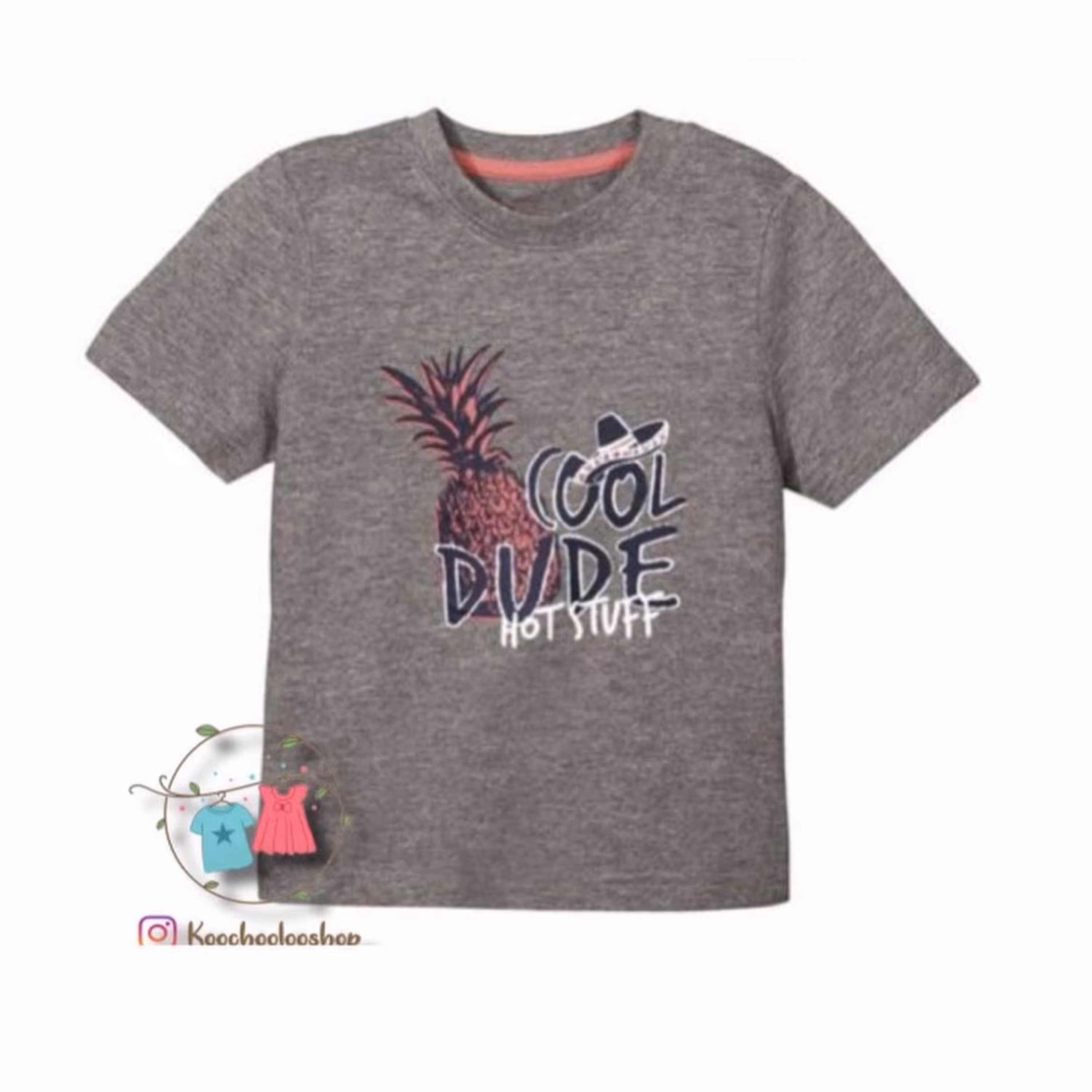 تیشرت نخی لوپیلو مناسب 4 تا 6 سال طوسی آناناس 
