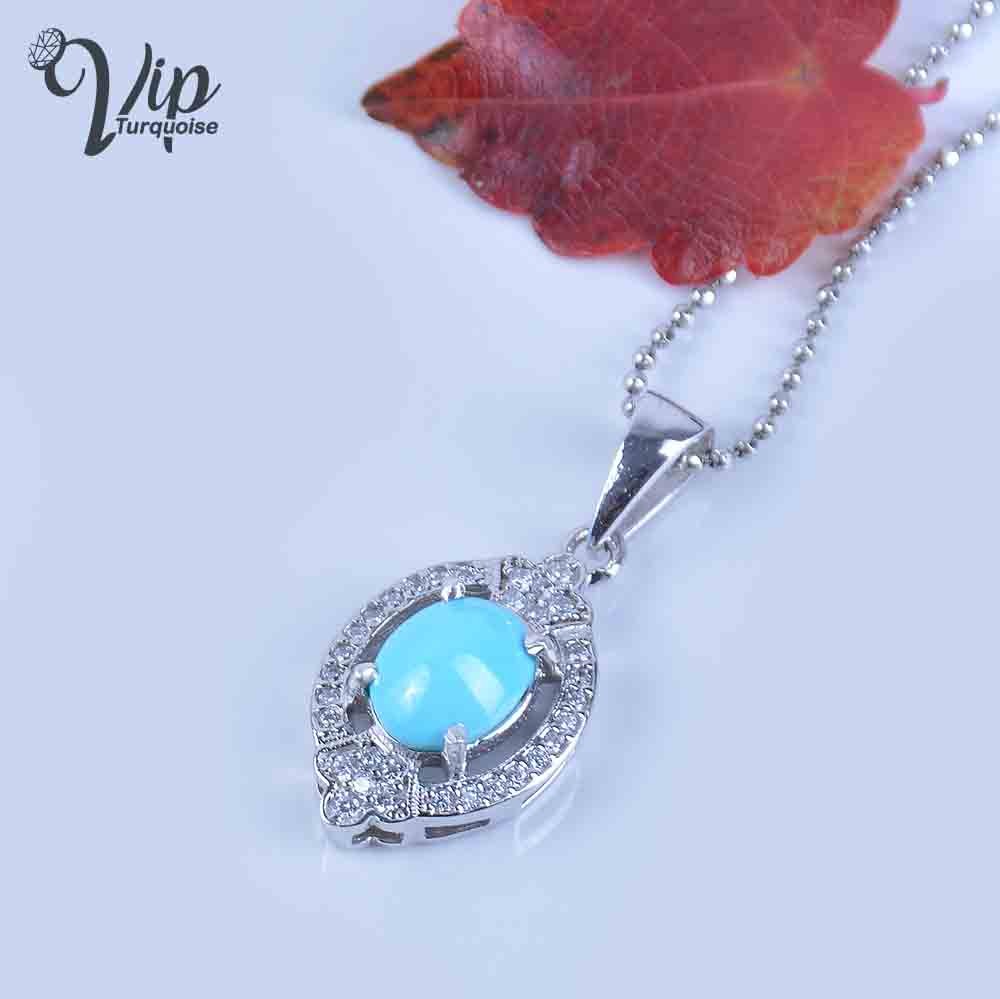 گردنبند فیروزه عجمی زنانه و نقره طرح آناشید کد 1787