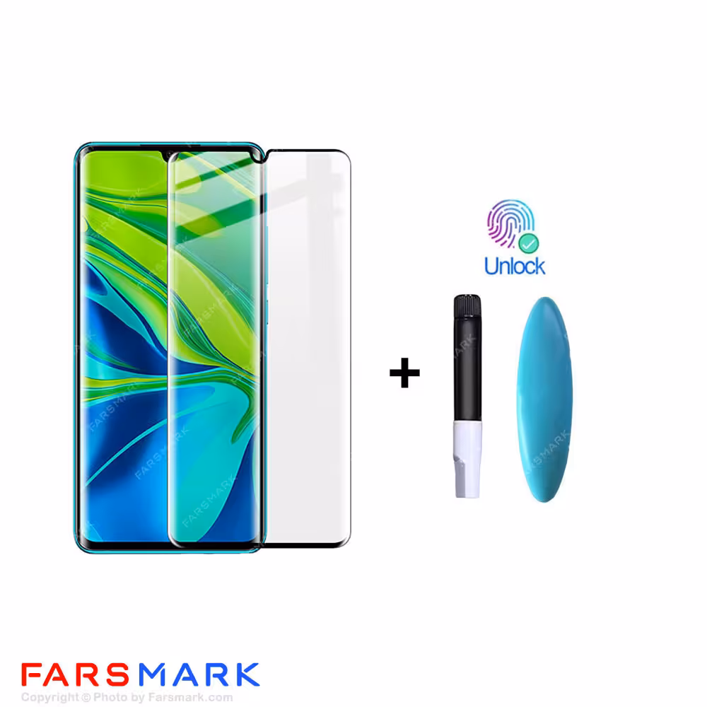 گلس تمام صفحه یووی شفاف Xiaomi Mi Note 10 Pro با چسپ UV