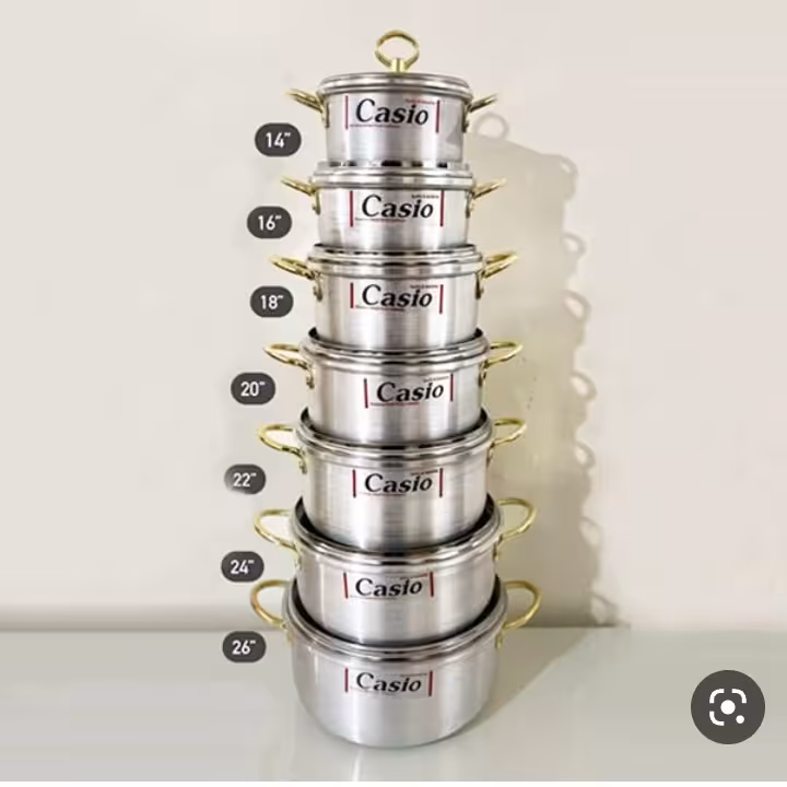 سرویس قابلمه کاسیو 14پارچه درب شیشه ای دسته طلایی