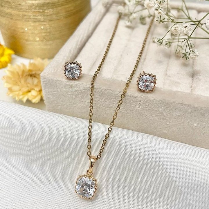 نیم ست تک نگین مارک ژوپینگ استیل زنانه دخترانه1