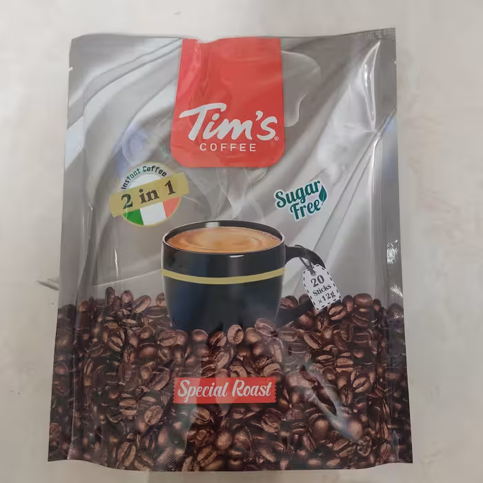 پودر  قهوه (پودر  مخلوط قهوه فوری دو در یک ) برند تیمز ، بسته بیست عددی ، وزن هر بسته 12 گرم 