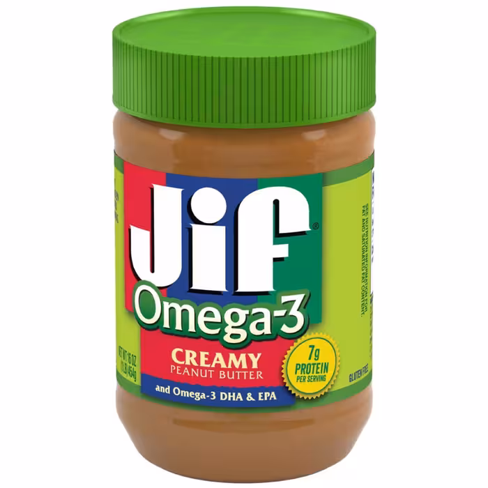 کره بادام زمینی کرمی جیف مدل امگا 3 مقدار 454 گرم