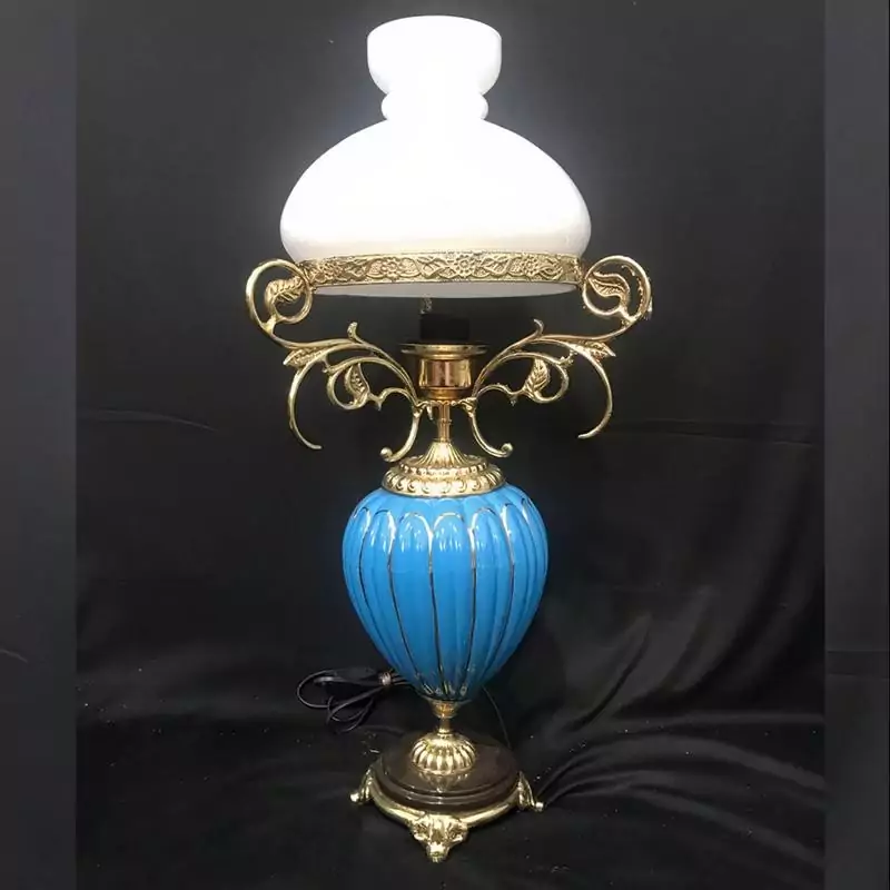 آباژور برنزی رومیزی مدل ستون سرامیک خطی رنگی کد 1854 ( آباژور برنجی )