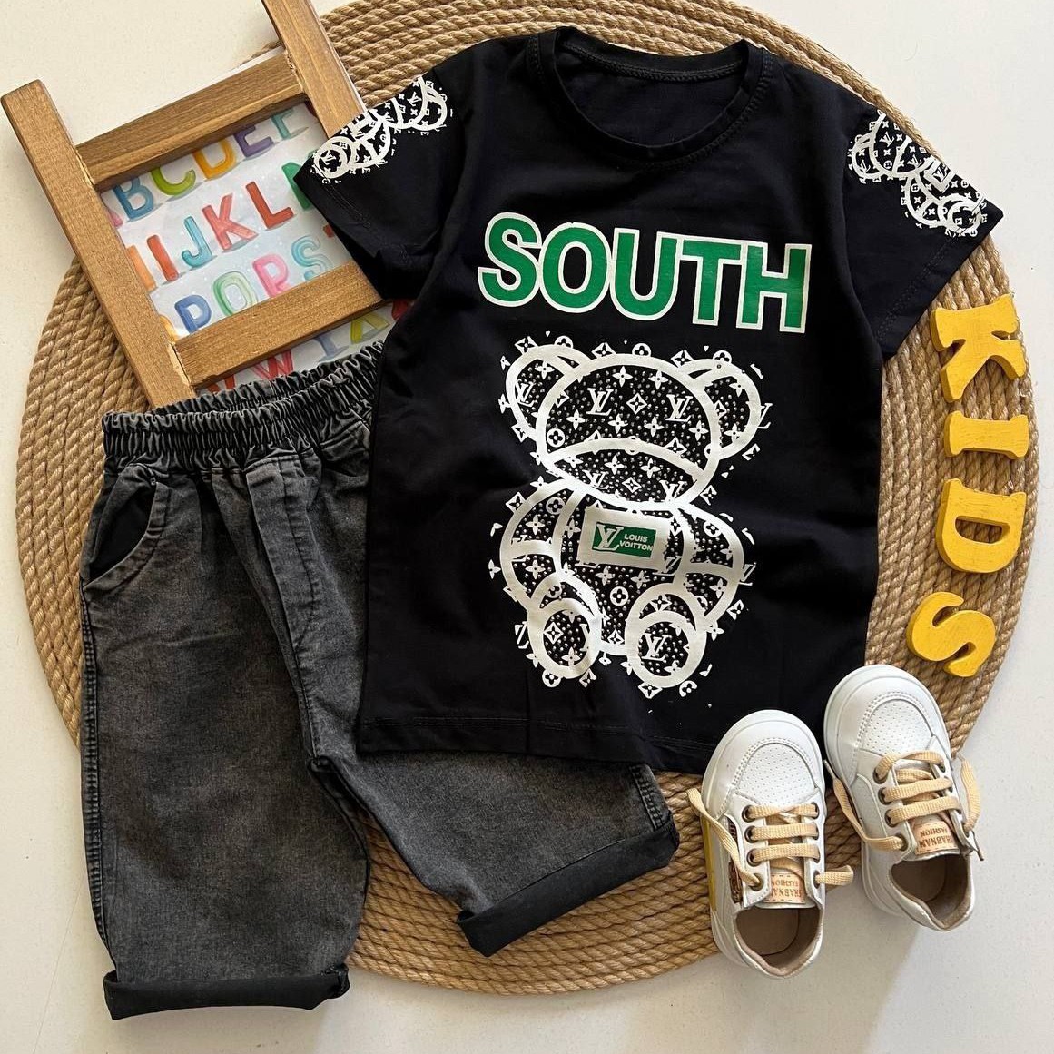 تیشرت شلوارک (جین) تیشرت شلوارک اسپرت لباس بچه گانه لباس ست بچه گانه لباس محرمی سایز (45تا60) ارسال رایگان