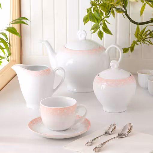 سرویس چای خوری ساکورا صورتی چینی زرین ایتالیا اف 17 پارچه