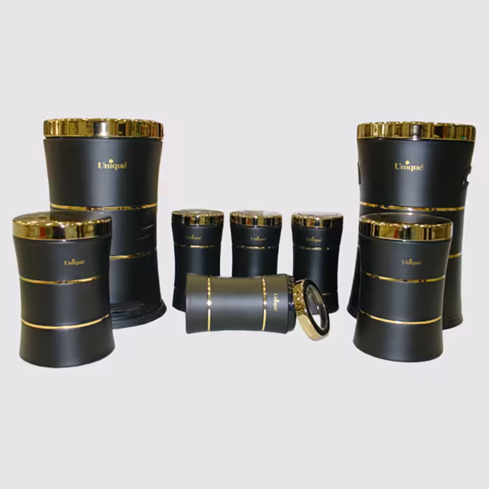 سرویس 8 پارچه کمر باریک مشکی طلایی یونیک کد 4594