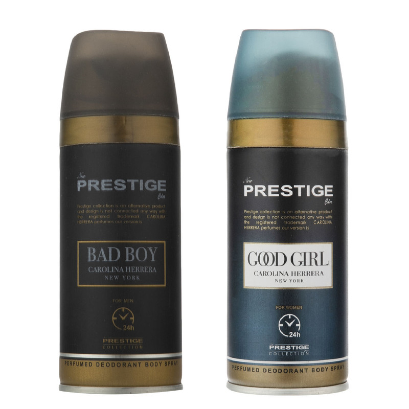 اسپری خوشبو کننده بدن نیو پرستیژ کالر مدل  Good Girl and Bad Boy حجم 150 میلی لیتر مجموعه 2 عددی