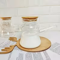 شیرجوش وقهوه جوش پیرکس درب بامبو 800میل یک عددی باارسال رایگان