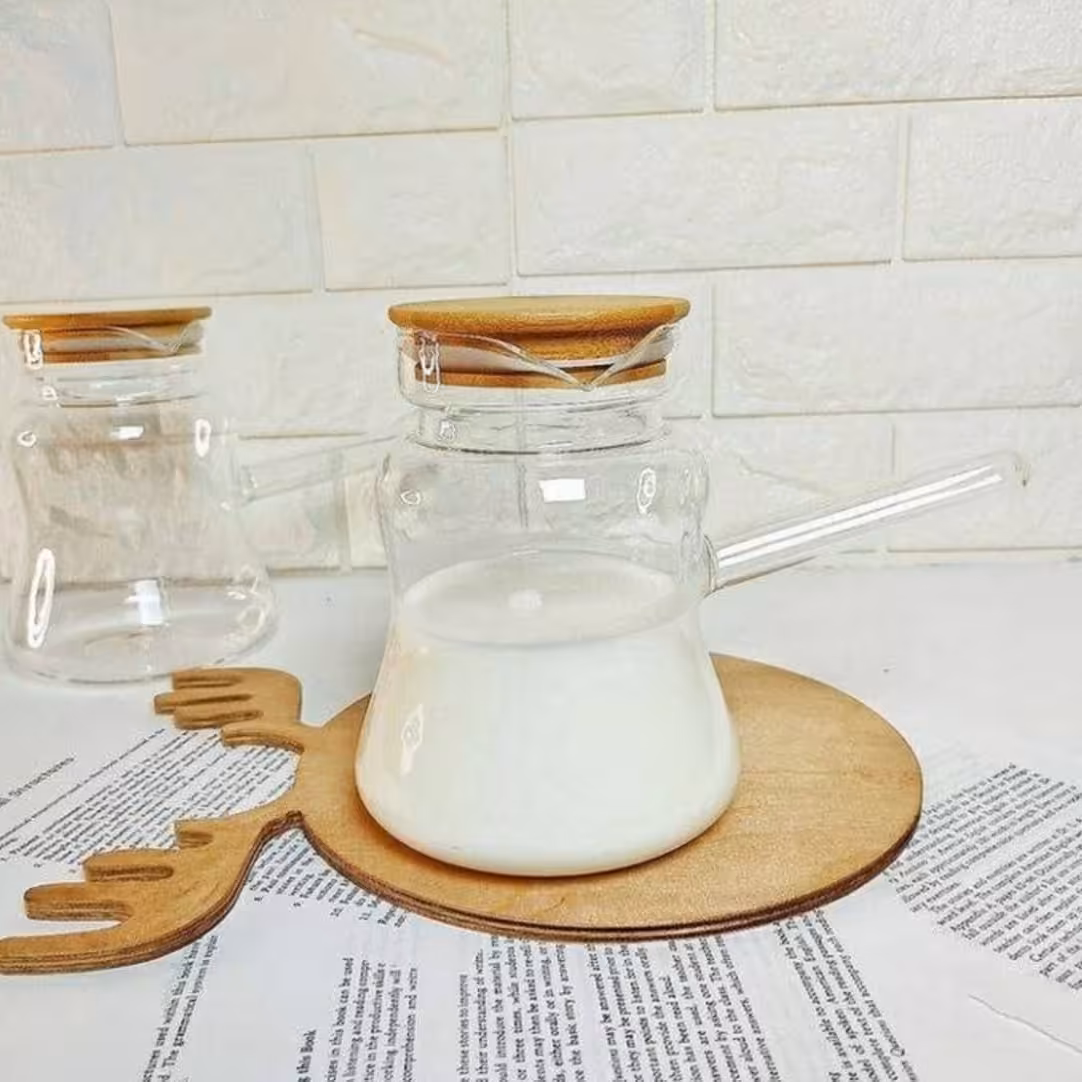 شیرجوش وقهوه جوش پیرکس درب بامبو 800میل یک عددی باارسال رایگان