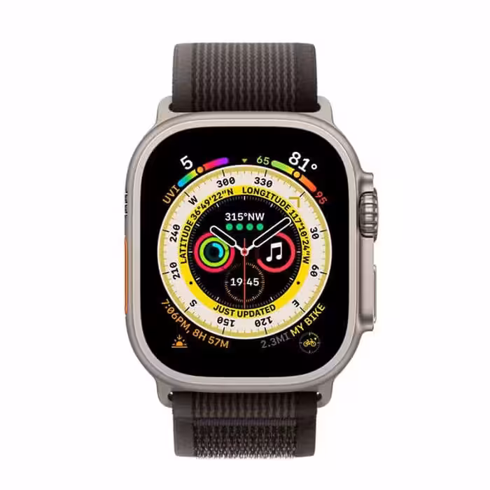 اپل واچ اولترا تیتانیومی با بند لوپ ترایل مشکی/خاکستری