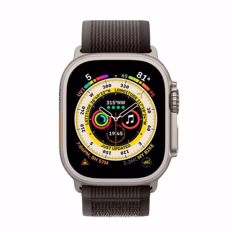 اپل واچ اولترا تیتانیومی با بند لوپ ترایل مشکی/خاکستری