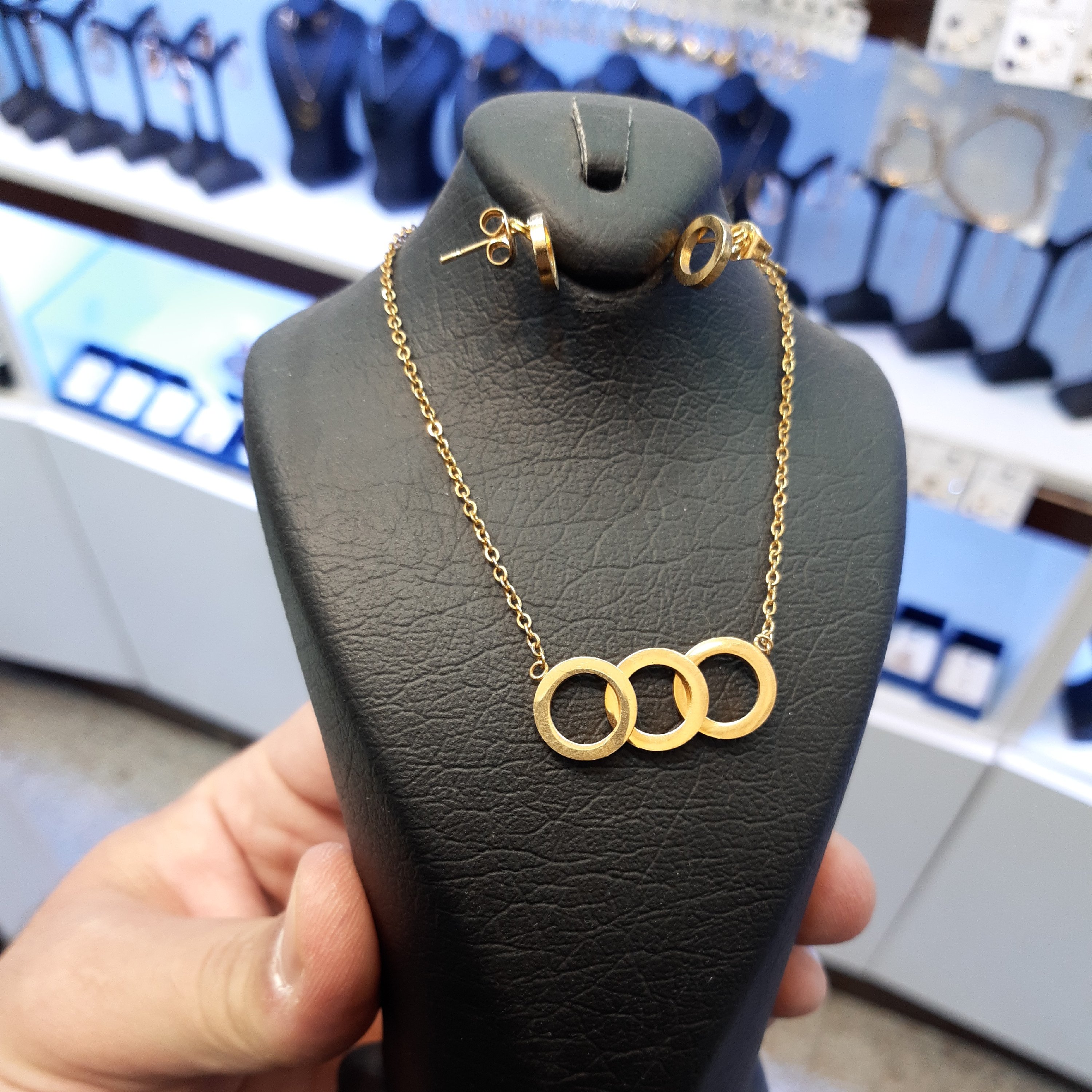 ست زیورآلات استیل طلایی رنگ ثابت ضد حساسیت طرح دایره