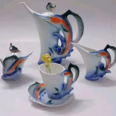 سرویس چایخوری طرح ماهی 23 پارچه چینی وارداتی