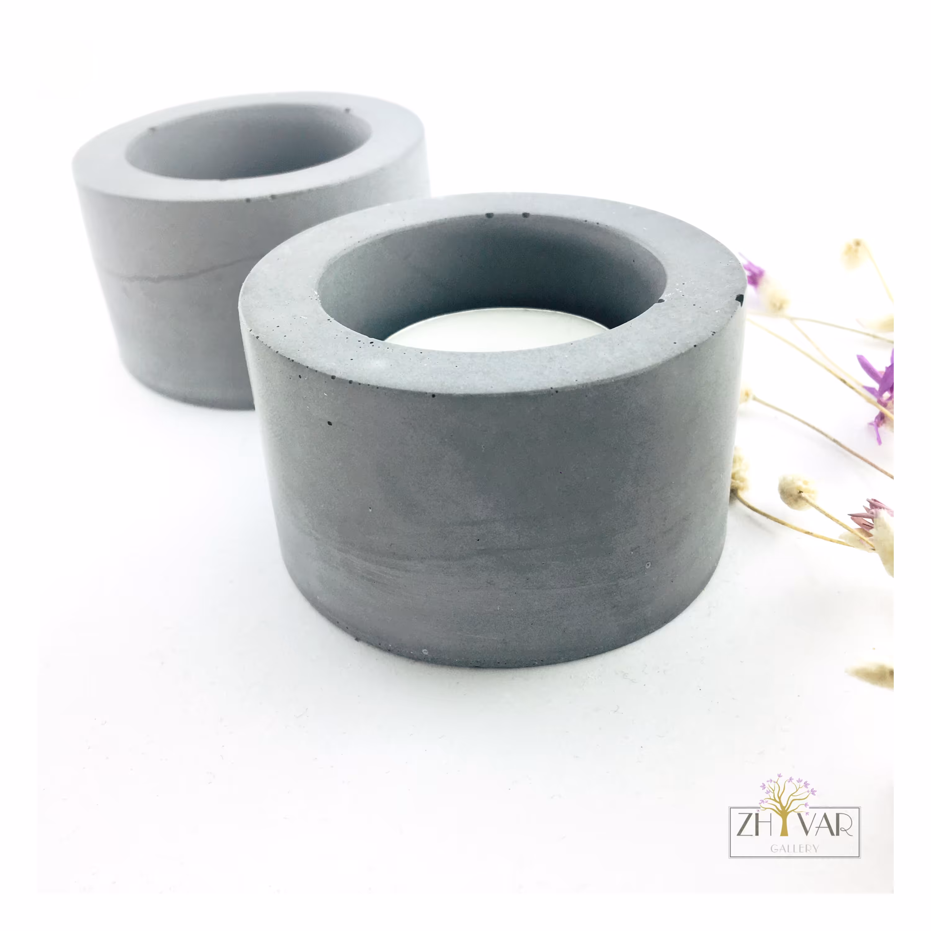 جاشمعی گرد بتنی طوسی با شمع وارمر و زیره چوب پنبه