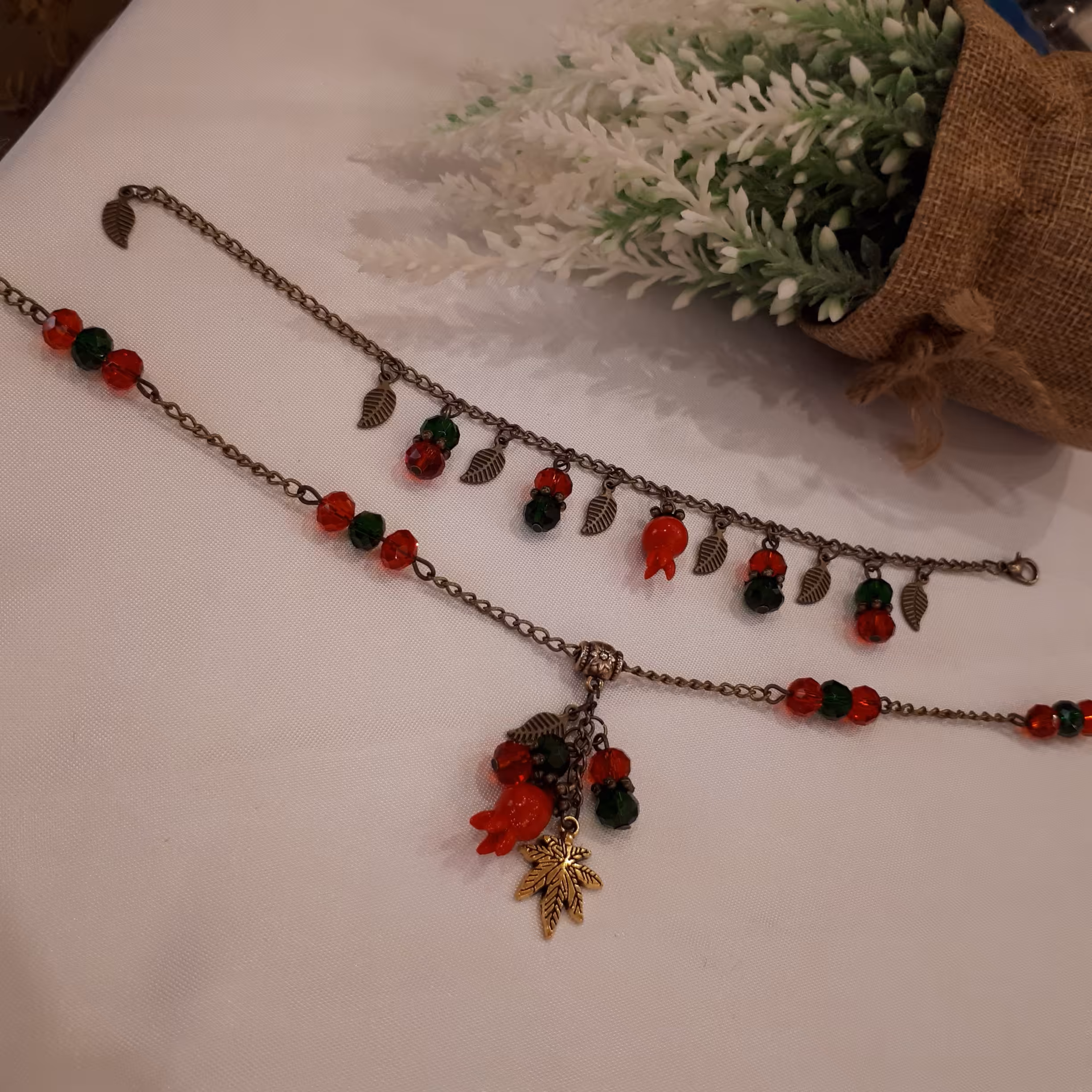 ست برنزی دستبند با گردنبند یلدائی قابل تنظیم