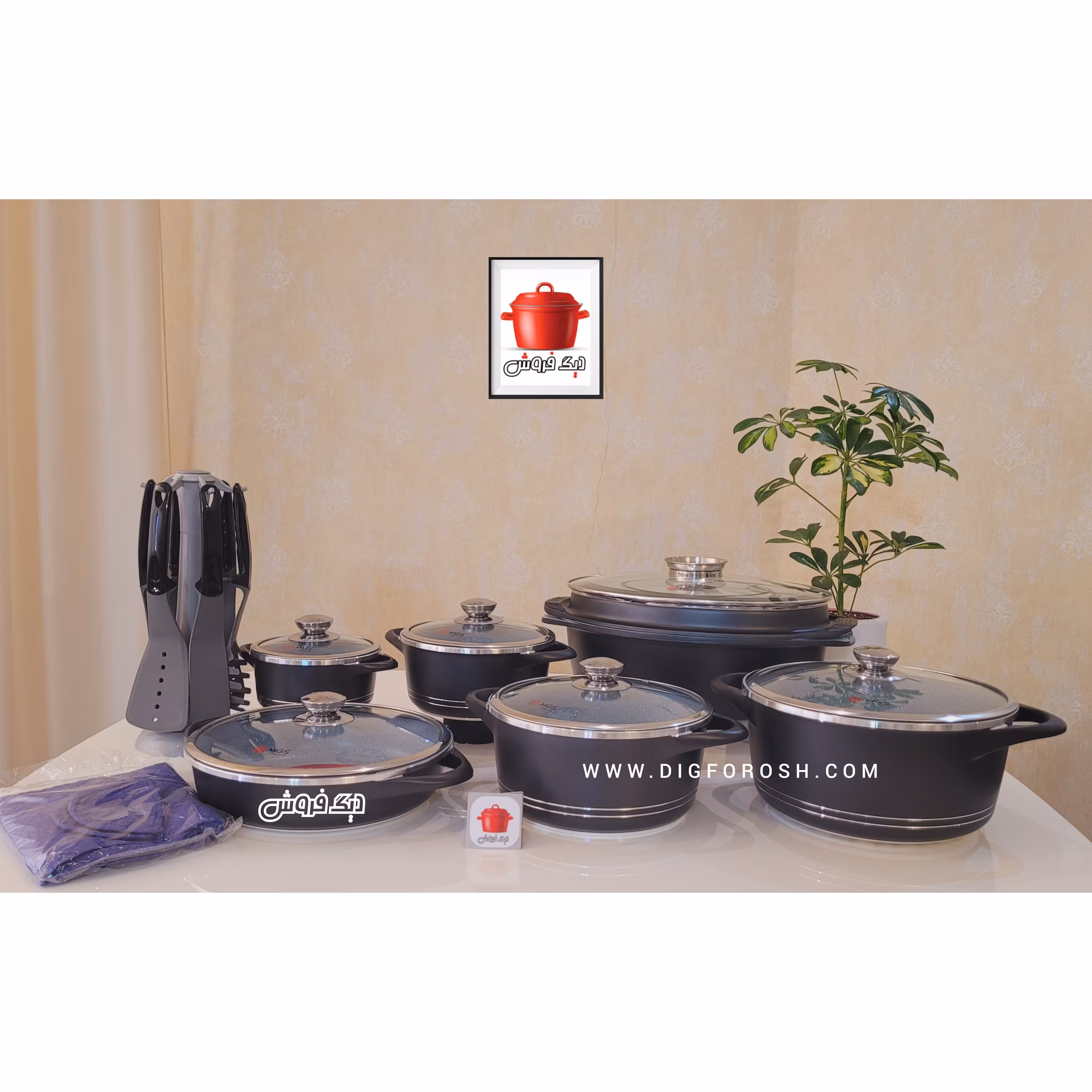 سرویس قابلمه ام جی اس 23پارچه چدن گرانیت مدل ایتالیا رنگ مشکی آماده ارسال و باضمانت