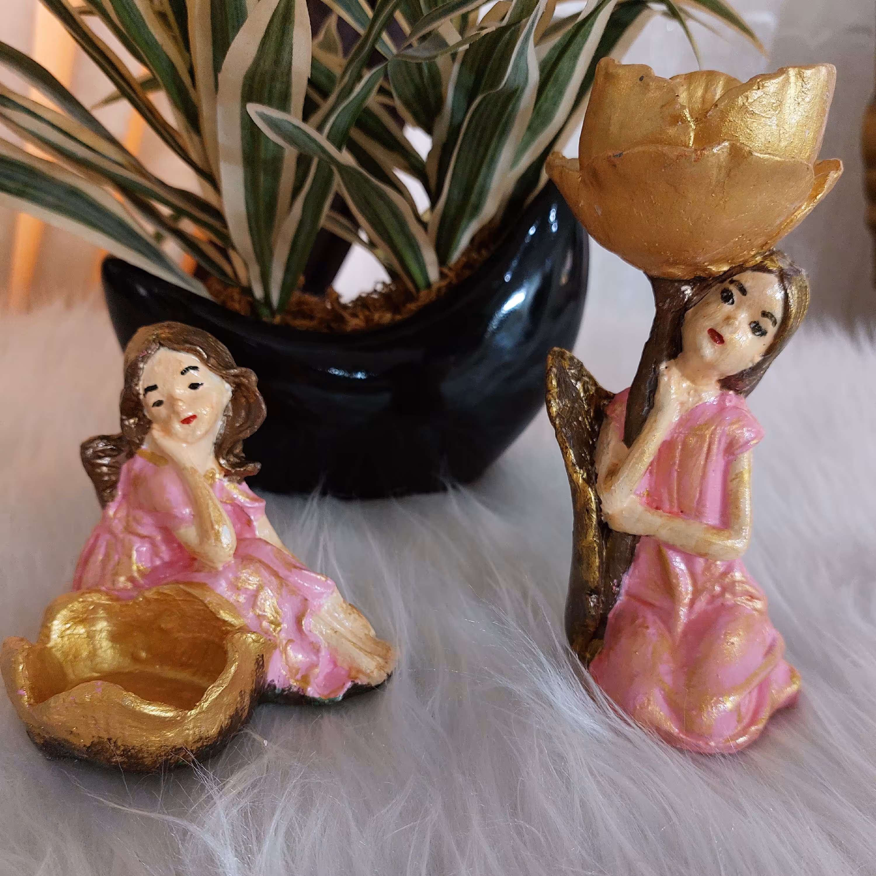  دکوری،شمعدون یا  جای وارمر طرح دختر سنگ مصنوعی