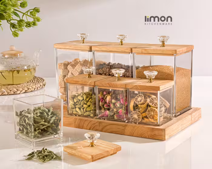 ست بانکه و ادویه کفه دار درب چوبی لیمون کد 2203