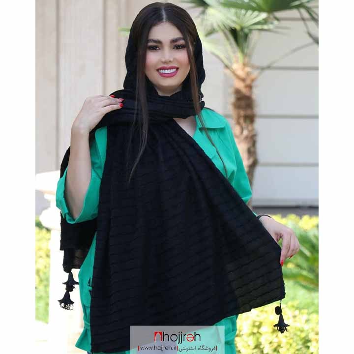 اطلاعات ، قیمت و خرید شال پاییزه مخمل منگوله دار مشکی کد LM61
