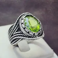 نگین زبر جد اصل و معدنی با رکاب نقره زیبا مردانه  