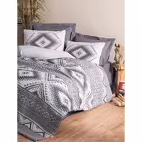 ست روتختی پنبه دوزی کاتن باکس مدل Ethnic Delos Antrasit دو نفره 4 تکه