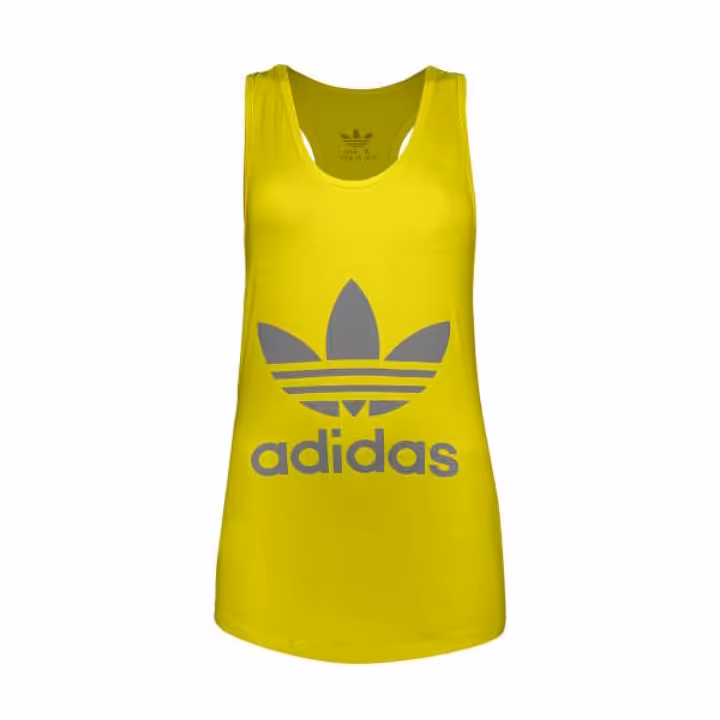 تاپ راحتی زنانه نخ ویسکوز رنگ زرد با چاپ آدیداس سایز m