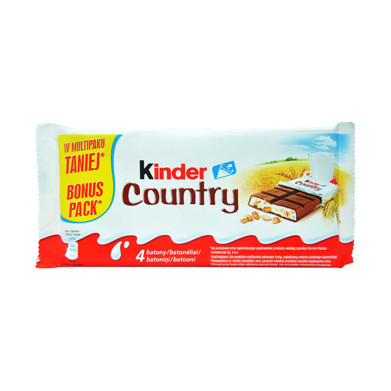 پک 4 تایی شکلات با مغز غلات ( کانتری ) کیندر - kinder