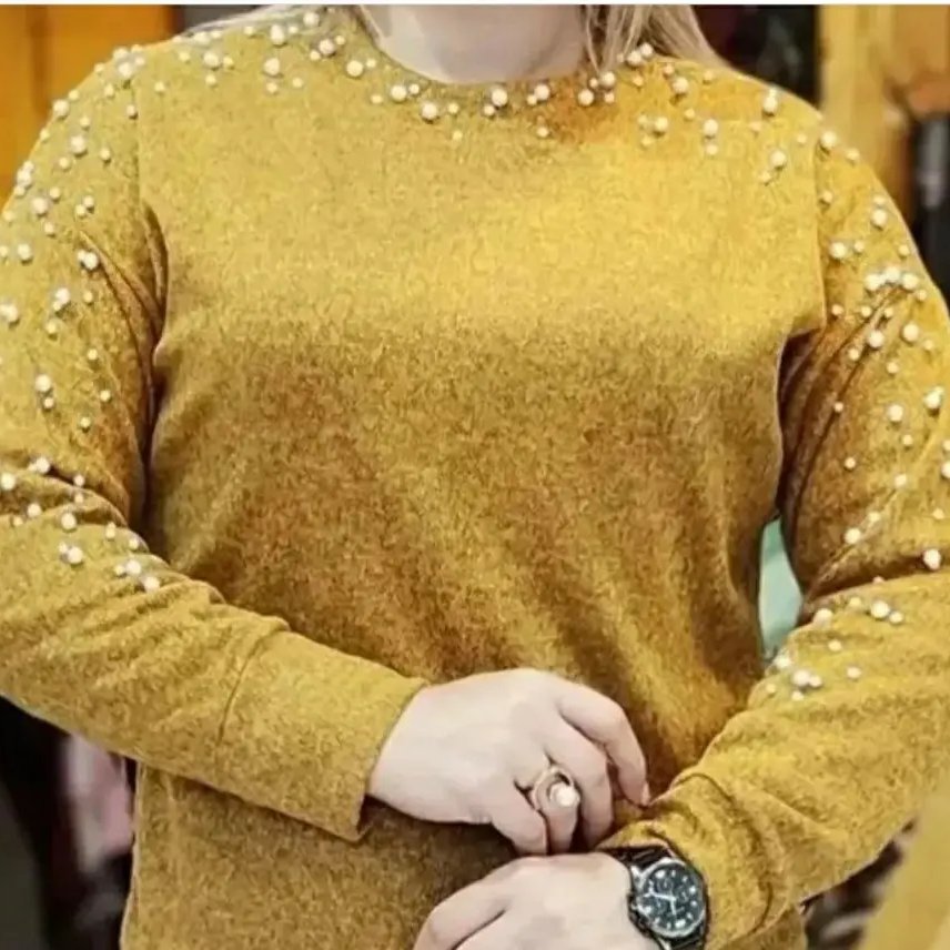 بلوز یقه گرد مرواریدی