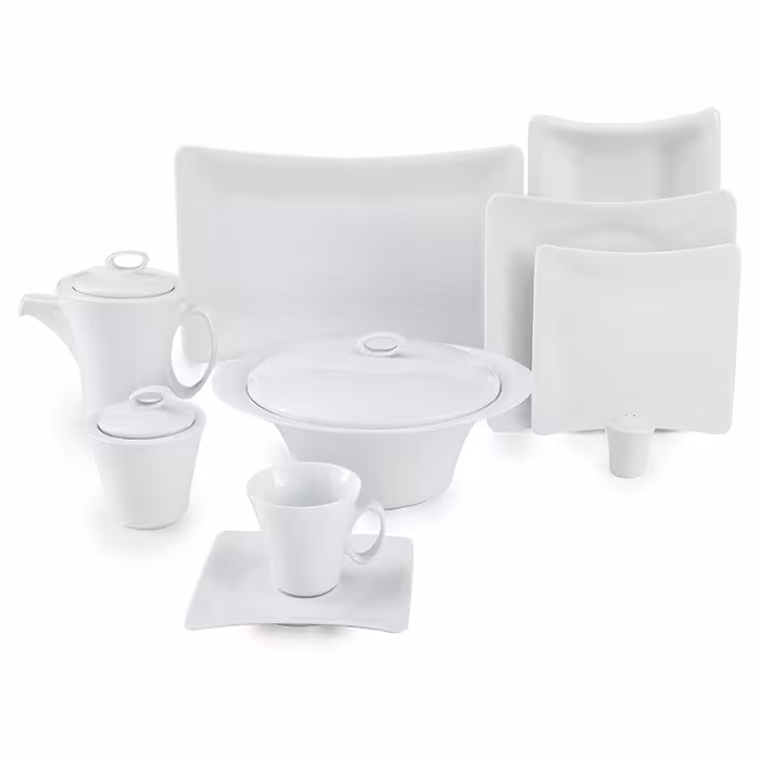 سرویس چینی زرین 12 نفره کامل سفید وینچی (90 پارچه)