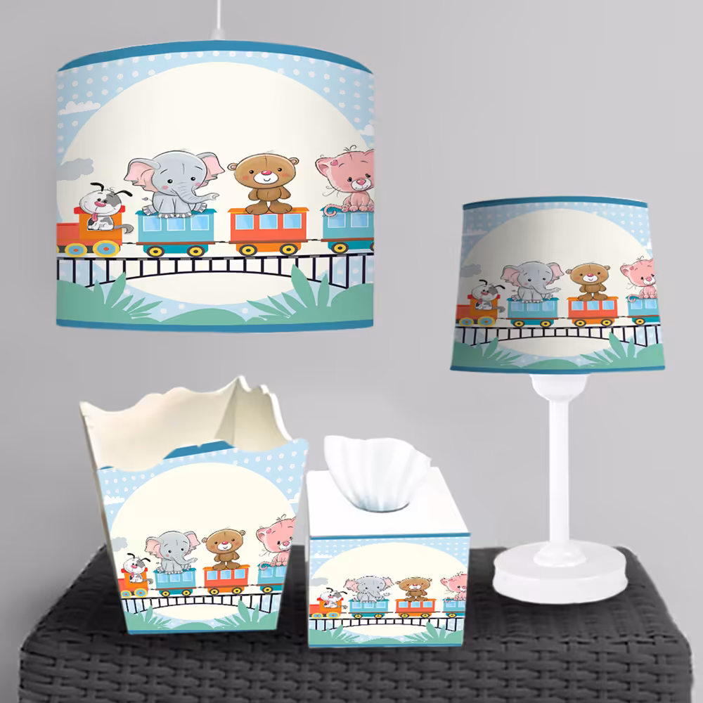 ساعت دیواری و آباژور اتاق نوزاد طرح حیوانات عروسکی سوار قطار BA-5408