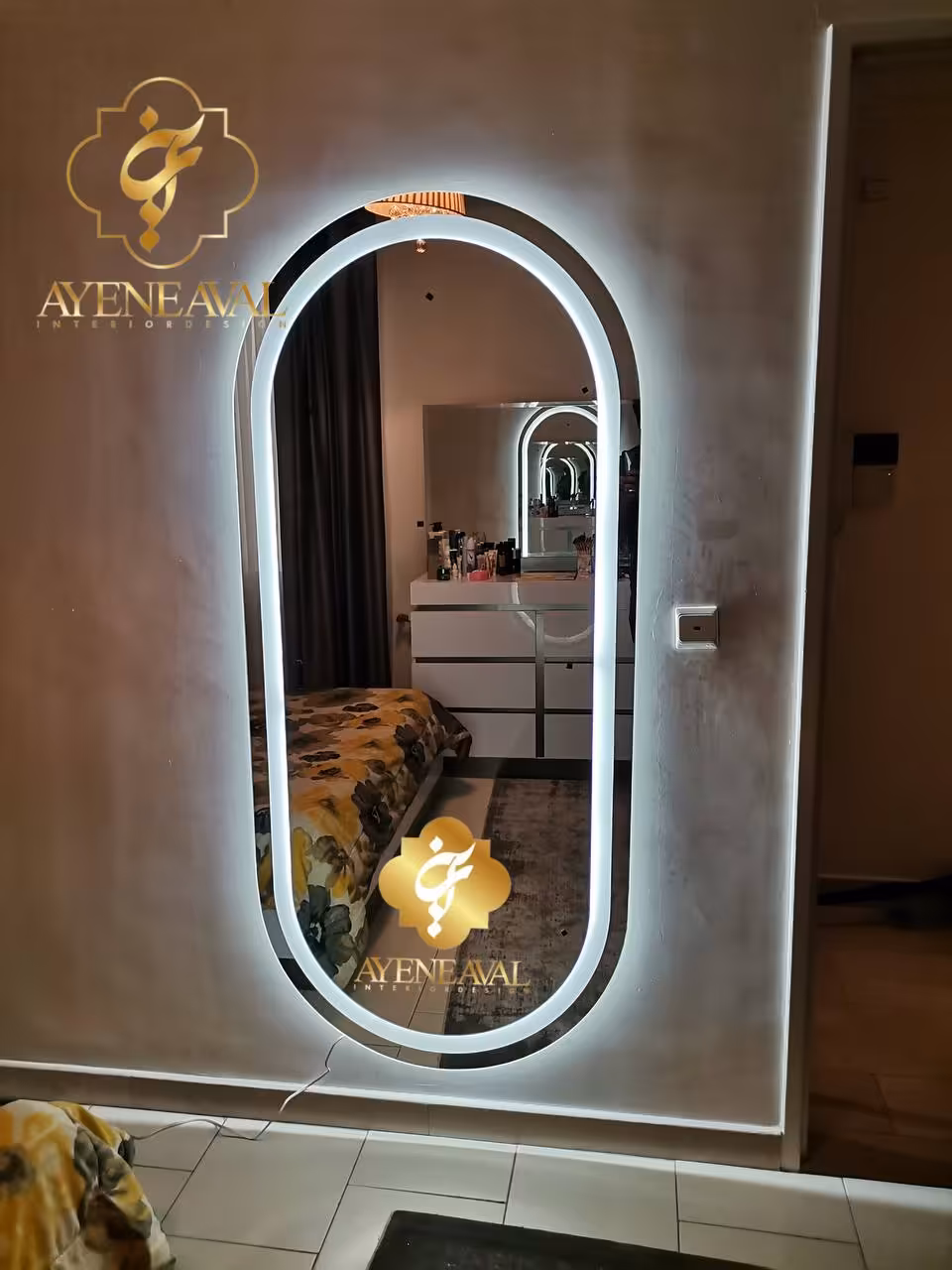 آینه قدی مدل سالوا بیضی سایز 80*180 ریموت دار - آینه اول