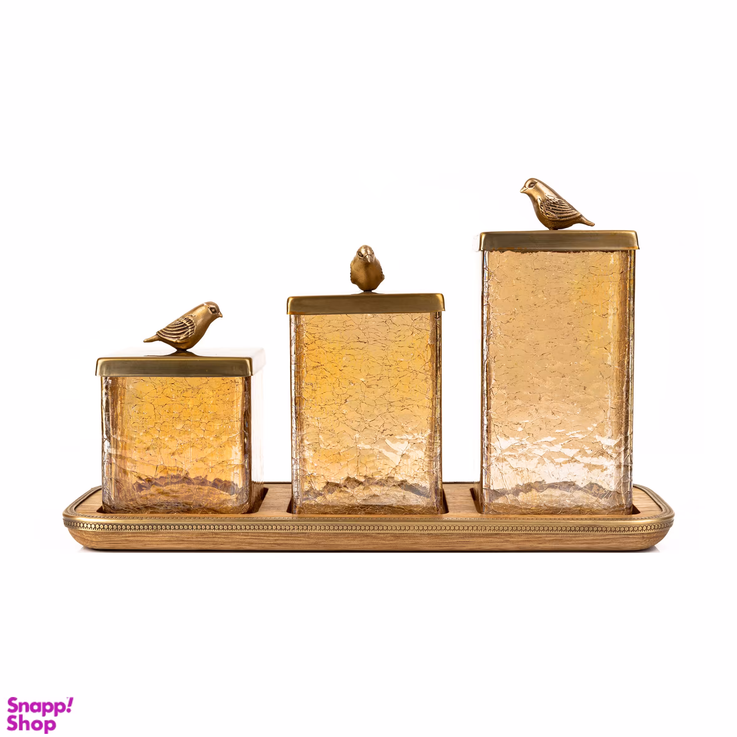 بانکه گلد کیش مدل گلدن برد کد GK829417 ۳ عددی درب دار به همراه سینی