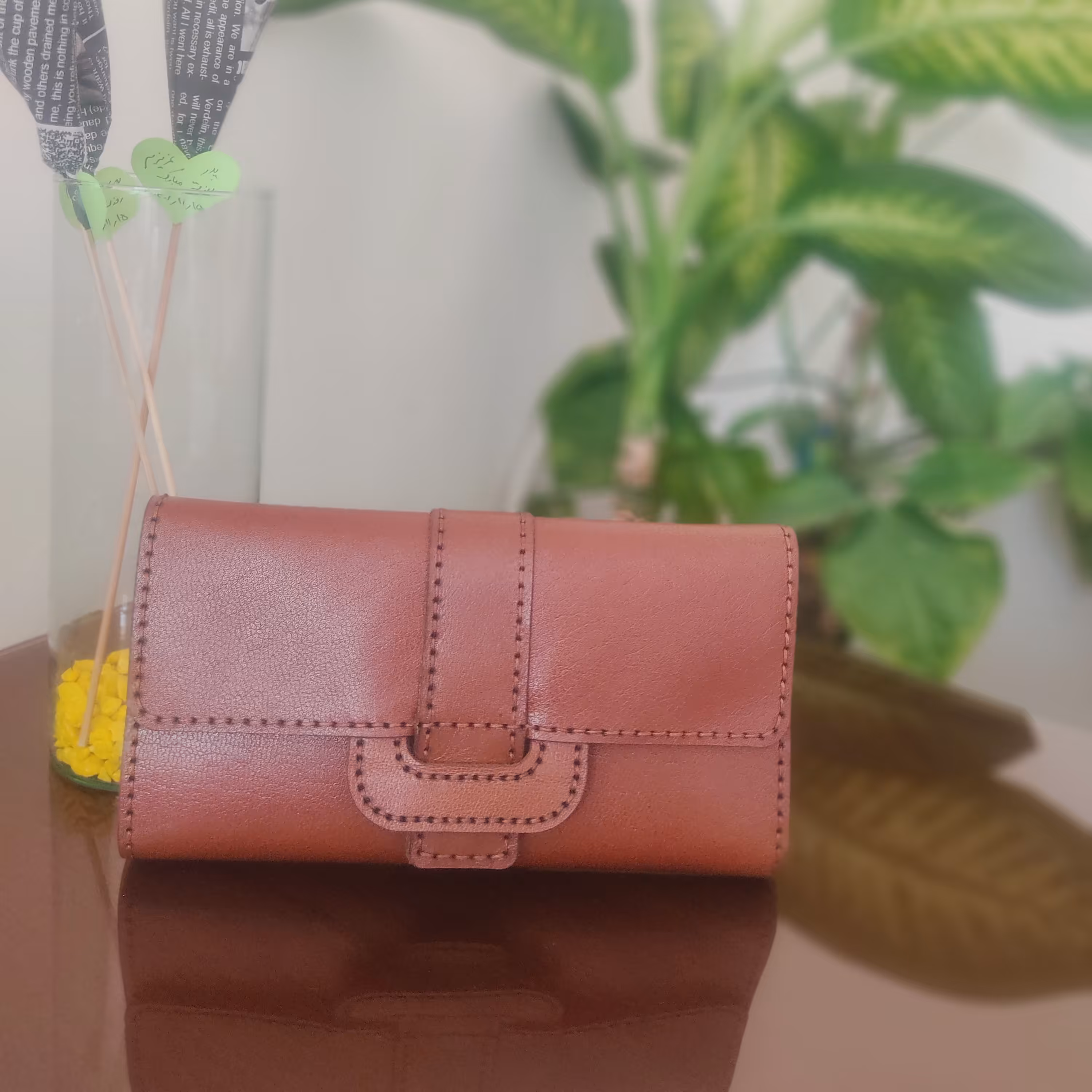 کیف پول چرمی سه لت  دوخته شده با چرم بز