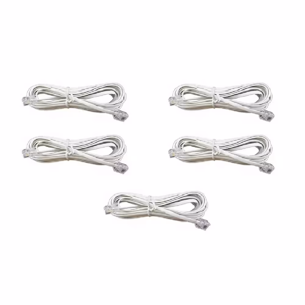 کابل تلفن طول  2  متر سفید بسته 5 عددی